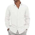 thumbnail image 2 of GENTS BLISS Men Linen Shirts Long Sleeve Button Down Shirts for Men Roll-up Solid Shirts with Pocket, 2 of 14