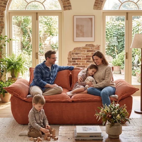 JUIKURY 56" 2‑Seater Boneless Loveseat Sofa With Removable Cushions & 2 Pillows, Compressed Foam Couch, Orange