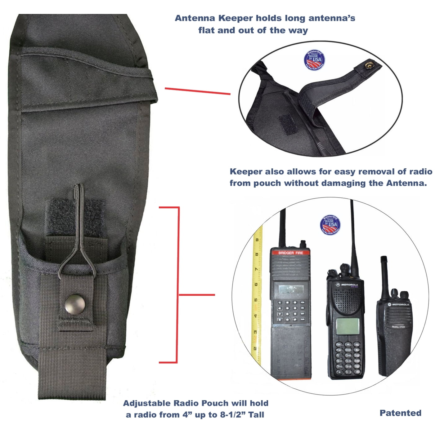 USH-300D Double Radio Shoulder Holster Chest Harness with an Adjustable Radio Pouch fits all Medium to Large Motorola ICOM Vertex Two Way Radios. Made in The USA by HOLSTERGUY