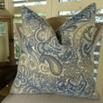 thumbnail image 1 of Thomas Collection Navy Cream Taupe Paisley Throw Pillow For Sofa - 11083, 1 of 5