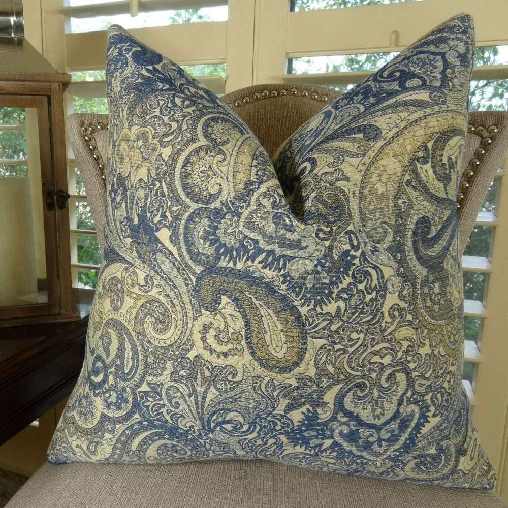 Thomas Collection Navy Cream Taupe Paisley Throw Pillow For Sofa