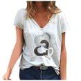 thumbnail image 1 of Gibobby Playera Termica Para Mujer Blusa informal de manga corta con cuello en V para mujer, blusa estampada a la moda de verano para mujer（Blanco， L), 1 of 3