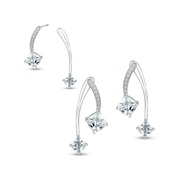 Cushion-Cut White CZ Convertible Earrings 2-Piece in Sterling Silver
