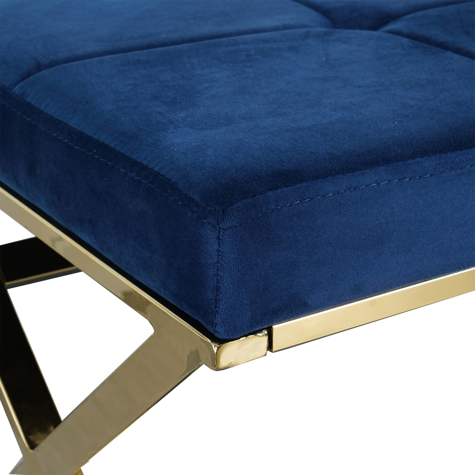 Kadyn Morden Bench, Upholstered Ottoman Bench for Bedroom, Tufted End of Bed Bench for Entryway, Blue