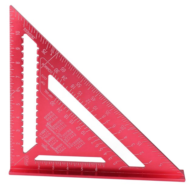 Triángulo de carpintería de aleación de aluminio rojo resistente a la corrosión, escala transparente, escuadra de carpintería para muebles