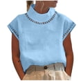 thumbnail image 2 of Rezuofi 1 Pcs Womens Summer Cotton Linen Tops, Casual Loose Eyelet Cap Sleeve T Shirt Fashion Oversized Mock Neck Blouse, 2 of 6