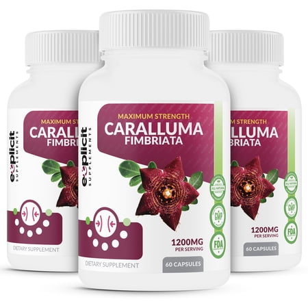 Pure Caralluma Fimbriata 1200mg Max Strength – Appetite Suppressant, Increase Fat Burn, Weight Loss Supplement, Non-Stim - for Men & Women – 3 Pack