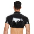 thumbnail image 2 of Men Shiny PVC Leather Shirt, Short Sleeve, Full Zipper, Male Glossy Leather Casual Tops, 2 of 6