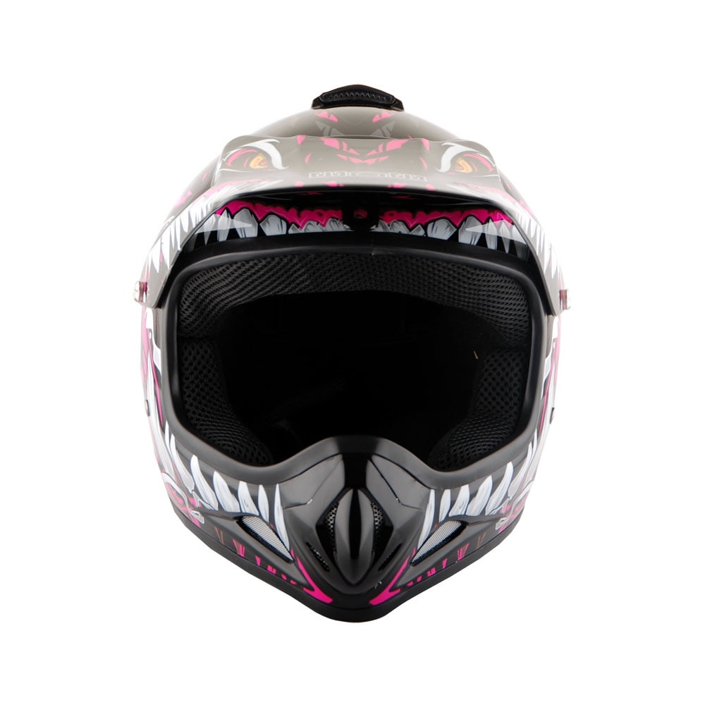 Wow! Youth Kids Motocross BMX MX ATV Dirt Bike Helmet HJOY Dragon Pink, Goggles, MG Youth Pink Glove Bundle