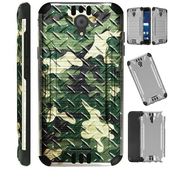 WORLD ACC Silver Guard Compatible with Cricket Icon | AT&T Radiant Core Case Slim Hybrid Phone Cover (Camo Green