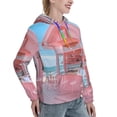 thumbnail image 6 of Picia Pastel Pink Beach Cafe Pattern Casual Women's Hoodie, Hooded Sweatshirt with Kangaroo Pocket, Comfortable Pullover with Eye-catching Drawstrings-Small, 6 of 7