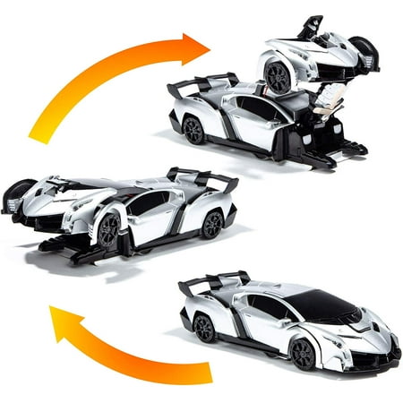Wall Climbing Car / Transforming Robot - remote control car for boys and Girls, best gift for 3 to 12 years old, stunt car climbs on walls and transformed into robot, with led lights and sounds (1