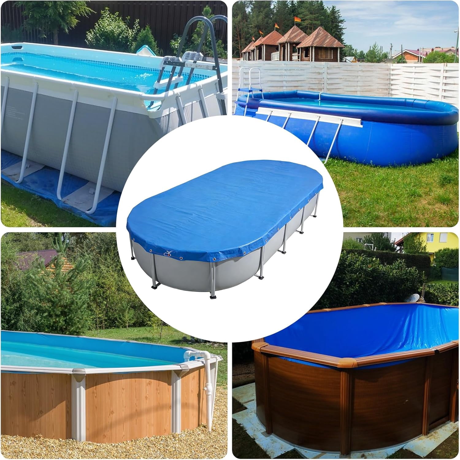 16x10 FT Oval Pool Cover for Above Ground Pools,Solar Oval Pool Cover Protector with Drawstring for Cold and UV Resistant,Dustproof -All-Weather Protection (Only Cover, Not Include Pool)