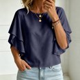 thumbnail image 4 of IUYRTFE Women's Crew Neck Batwing Sleeve Top Loose Fit Casual Summer Blouse, 4 of 5