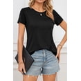 thumbnail image 4 of Fancyglim Womens Scoup Neck Short Sleeve Long T-Shirt Curved Hem Tunic, Black L, 4 of 6
