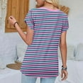 thumbnail image 6 of Lovskoo Womens Short Sleeve T Shirts Striped Color Blocking V-Neck Cute Basic Tee Summer Tops Dressy Casual Pink, 6 of 7