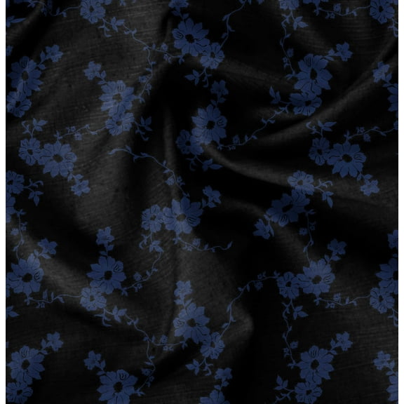 Soimoi Pure Silk Black Fabric By the Yard - 42 Inch Wide - Florals, Leaves Print Fabric - Elegant & Beautiful Patterns for Fashion and Home Decor Printed Fabric