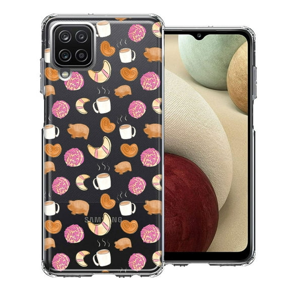 MUNDAZE for Samsung Galaxy A12 Mexican Pan Dulce Cafecito Coffee Concha Polka Dots Double Layer Phone Case Cover
