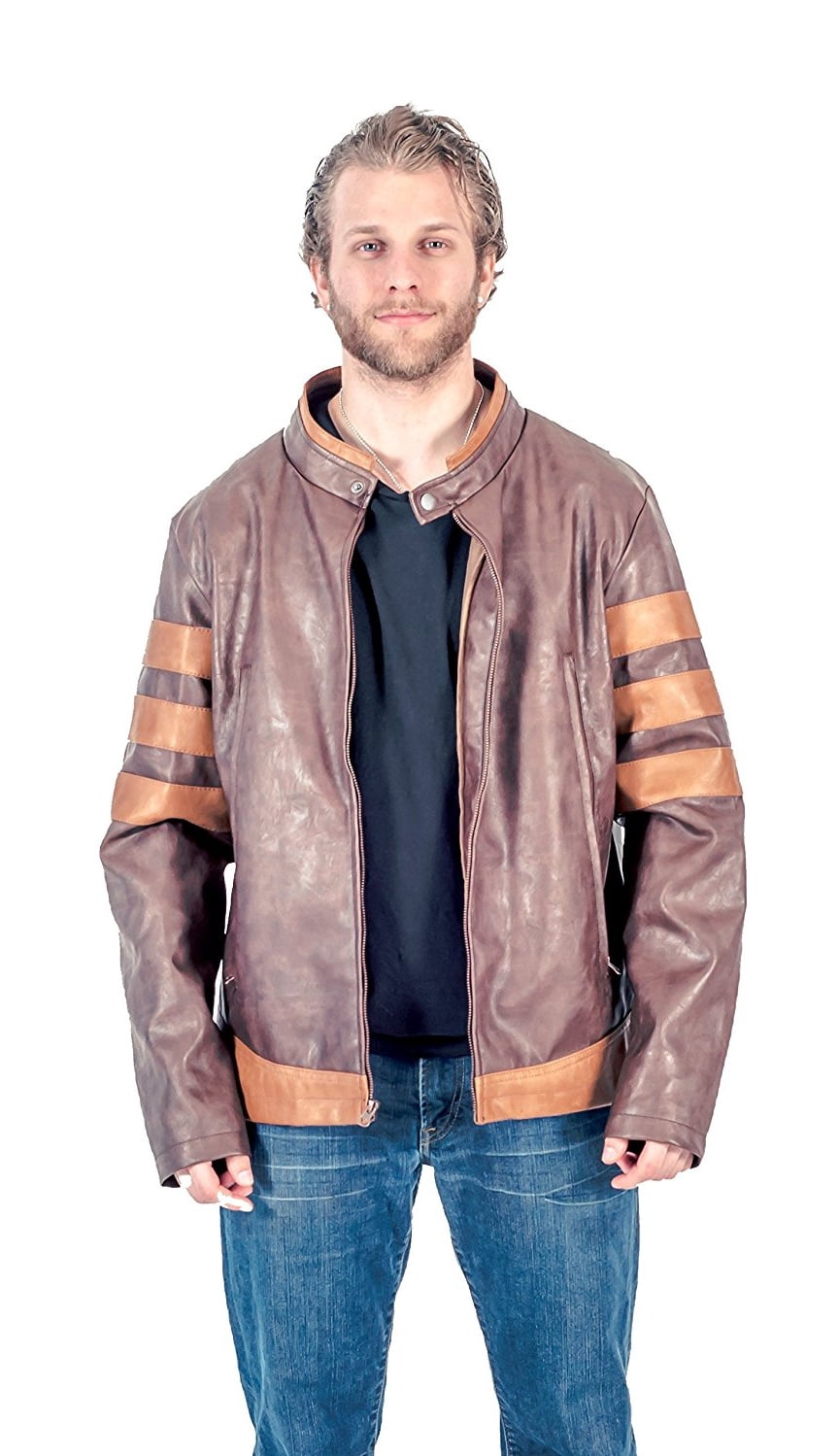 Men's Wolverine Jacket Replica - Official Marvel Licensed Faux Leather Coat (Brown)