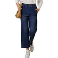 thumbnail image 5 of Women Elastic Waist Casual Wide Leg Jeans Ankle Barrel Capri Denim Pants, 5 of 7