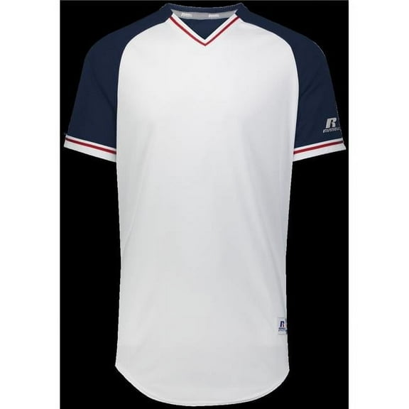 Russell R01X3B.10R.L Youth Classic V-Neck Jersey - White, Navy & True Red - Large