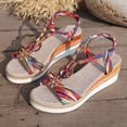 thumbnail image 3 of Womens Wedge Sandals Boho Beaded Espadrilles Elastic Ankle Strap Dressy Summer Beach Vacation Casual Footwear Hot Pink Size 7, 3 of 5