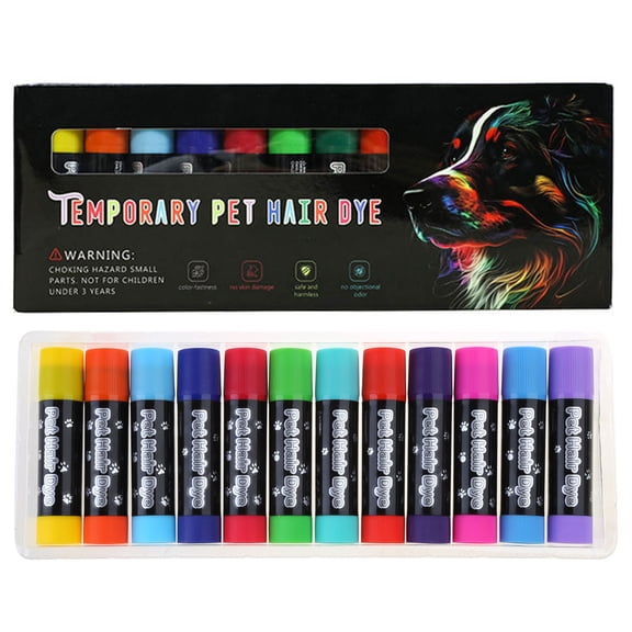 COOLHOOD 12 Color Pet Hair Coloring Chalk Safe Washable and Easy to Use Grooming Tools Colorful Pet Paint Set Easy to Remove