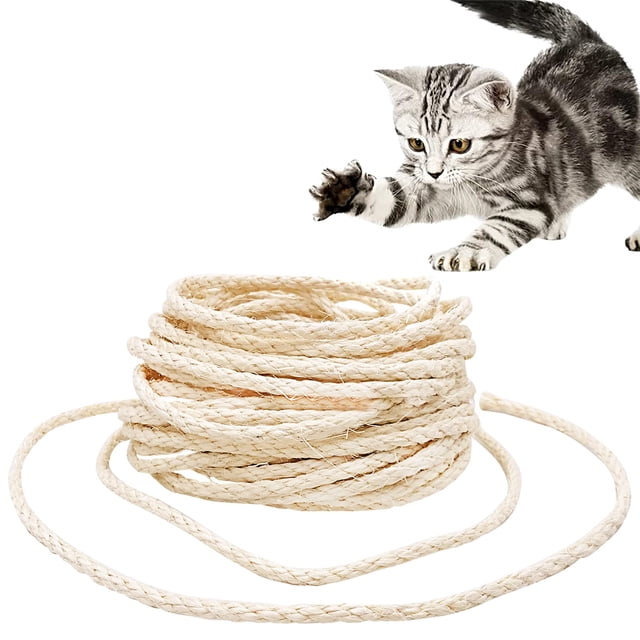 Cuerda de Sisal para gatos de 1/4 pulgadas y 6mm, 65,6 pies (20M), poste rascador para gatos, cuerda de cáñamo de repuesto para cuerdas, estantes para gatitos, muebles, juguetes