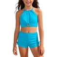 thumbnail image 3 of Shadoumai Girls Swimsuit Ribbed Bikini Tie-Straps Tankini Set 2-Piece Girls Bathing Suits Size 14-16 Tropical Printed Modest Swimwear, 3 of 8