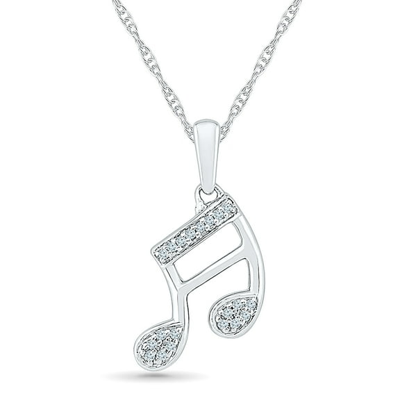 DGOLD Sterling Silver Round Diamond Musical Note Charm Pendant for women (1/10 cttw)