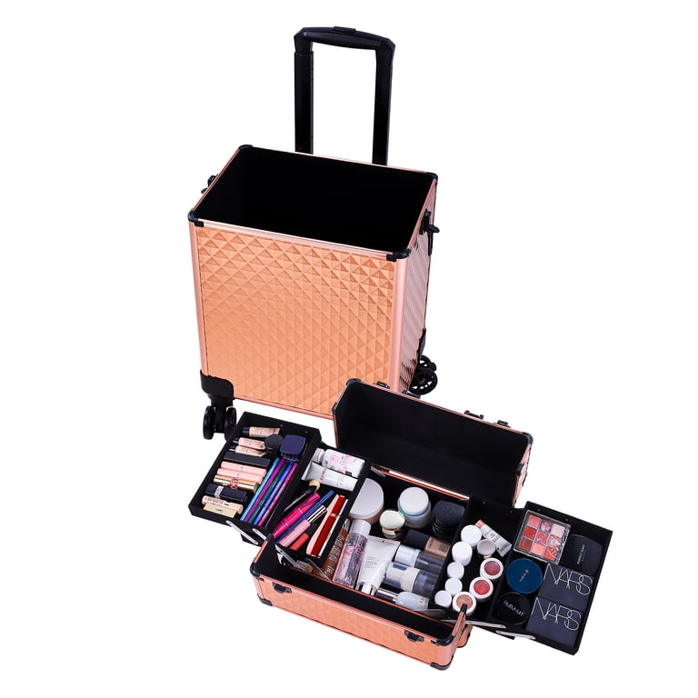 Zimtown 4-in-1 Aluminum Rolling Makeup Train Case, Rose Gold