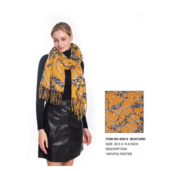 Women's Designer Print Scarf Fashion Floral Print S5012 Oblong Scarf Mustard