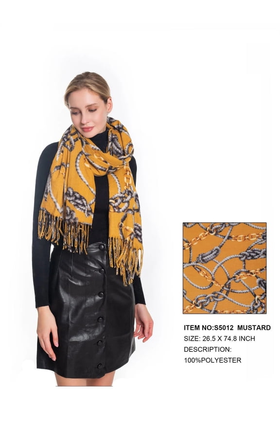 Women's Designer Print Scarf Fashion Floral Print S5012 Oblong Scarf Mustard