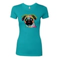 thumbnail image 2 of Pugs and Kisses Cute Dog Neon Rainbow Pug Dog Lover Womens Slim Fit Junior Tee, Tahiti Blue, Medium, 2 of 3