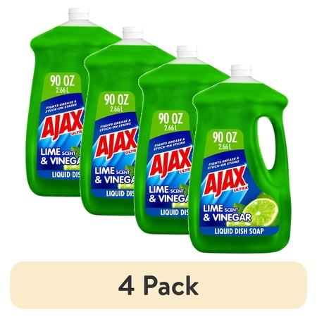 (4 pack) Ajax Ultra Liquid Dish Soap Vinegar and Lime Scent, Sparkling Clean Dishes, 90 oz Bottle