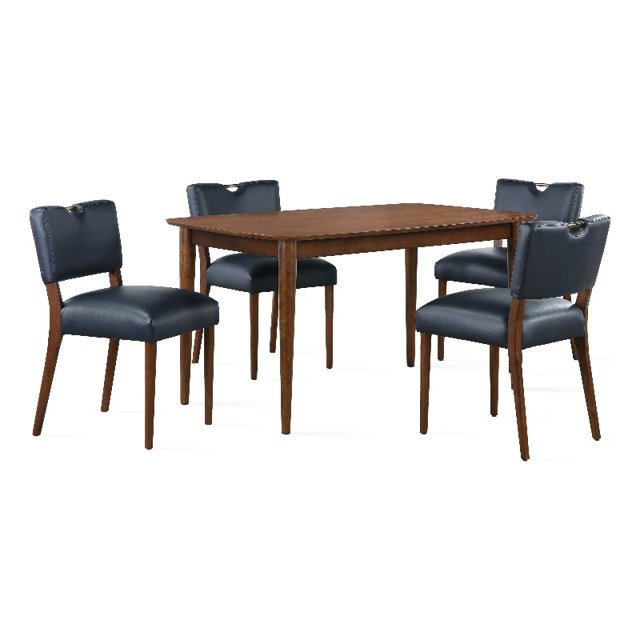 Bonito Midnight Blue Faux Leather 5-piece Dining Set in Walnut Wood Finish