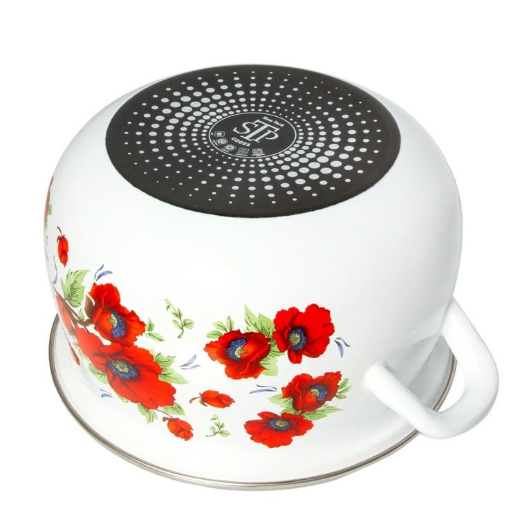 STP-Goods Enameled Aluminum Coffee Pot With Handle Poppies Pot