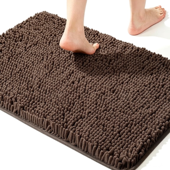 MudFree Bathroom Rugs 31x20 inch, Super Absorbent Chenille Bath Mat for Tub Non Slip, Quick Dry Washable Door Mat for Floor, Tub and Shower, Coffee