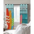 thumbnail image 3 of Surfboard Blackout Curtains, Light Blocking Print Window Curtains, Summer Starfish Palm Leaf Wood Grain Blue Thermal Insulated Window Drapes for Living Room Kitchen Cafe 2 Panels, 104"W x 63"L, 3 of 9