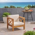 thumbnail image 3 of Elisha Outdoor Acacia Wood Club Chair with Cushion, Teak and Beige, 3 of 13