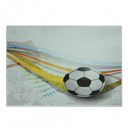 

Teen Room Cutting Board Soccer Background with Football Colorful Lines Sports Game with Digital Display Decorative Tempered Glass Cutting and Serving Board Small Size Multicolor by Ambesonne