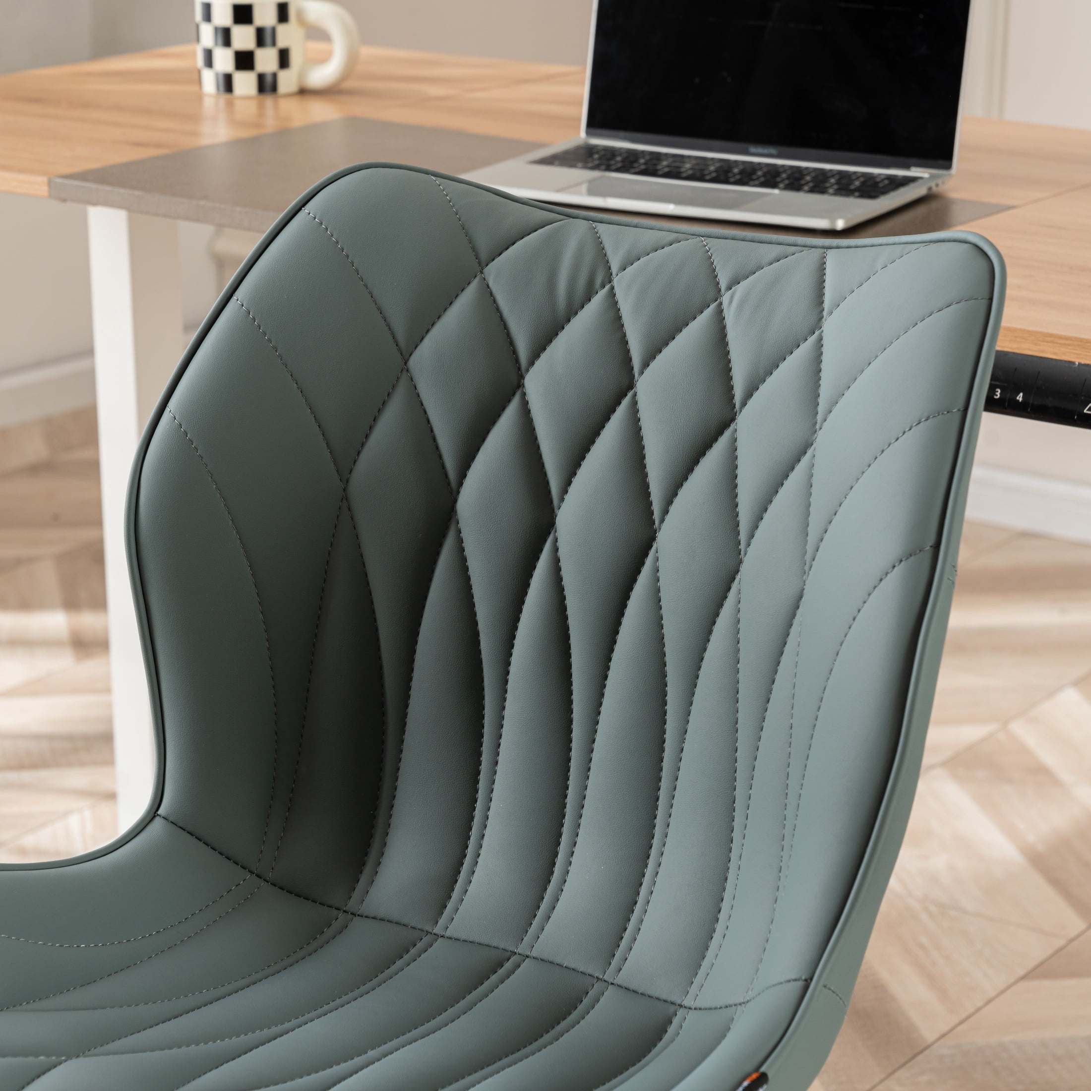 Kidol & Shellder PU Leather Desk Chair, Adjustable Swivel Office Chair, Upholstered Modern Task Chair with Wheels, Ergonomic Swivel Chair, High Back Chair, Grayish Green