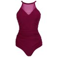 thumbnail image 1 of Women Halter Neck Mesh Stitching One Piece Bikini Swimsuit, 1 of 4