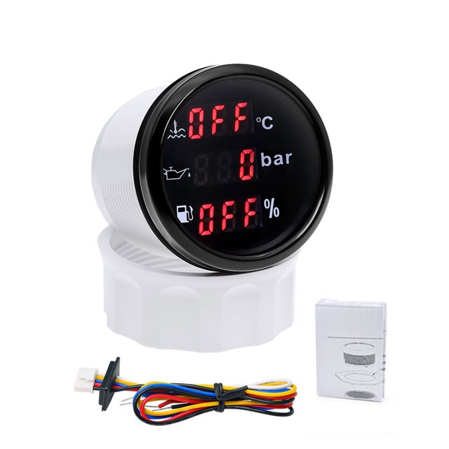 Speravity Medidor 3 en 1 de 52MM, nivel de combustible, presión de aceite, temperatura del agua, resistente al agua para barco, coche, ATV, Bombillas para automóviles