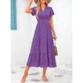 thumbnail image 3 of PRETTYGARDEN Summer Maxi Dress for Women Casual Wear To Work V Neck Puff Short Sleeve Smocked Ruffle Flowy Beach Boho Long Floral Dress, 3 of 9