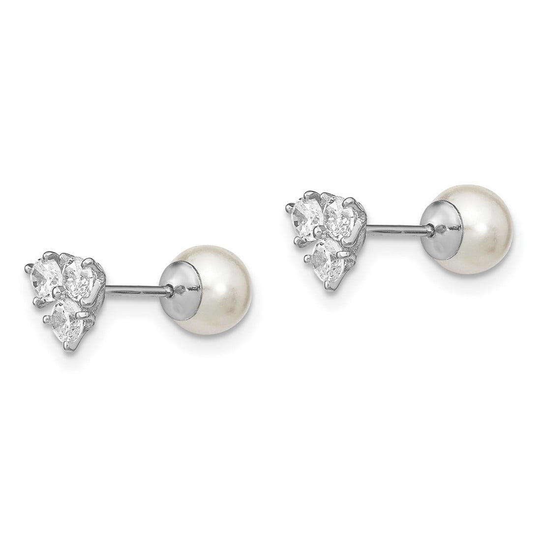 925 Sterling Silver Rhodium Plated Cubic Zirconia and Mother of Pearl Front And Back Earrings - Stud Earring for Women