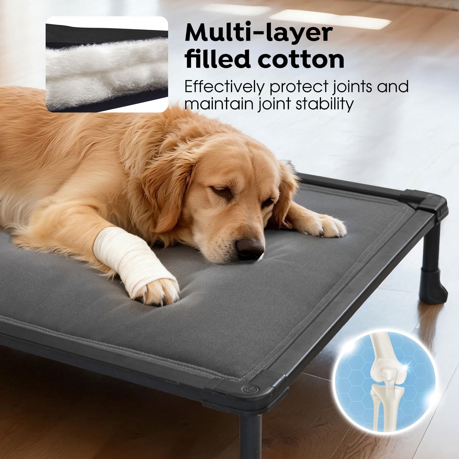 Veehoo Chew Proof Elevated Dog Bed, Indestructible Raised Dog Cot, Orthopedic Dog Platform Bed with Soft Padded Mat, Durable Waterproof Pet Cot for Indoor, Outdoor or Crate, 41-Inch, Grey