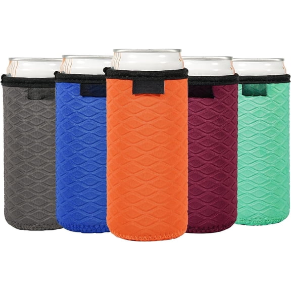 12 Oz Slim Can Sleeve Neoprene Slim Can Cooler Cover Non-Slip Tall Skinny Can Insulated Cover for  Beverage Drink Soda Slim Can, 5 count Insulator Can Holder (For 12 Oz Slim Can/Skinny Can)