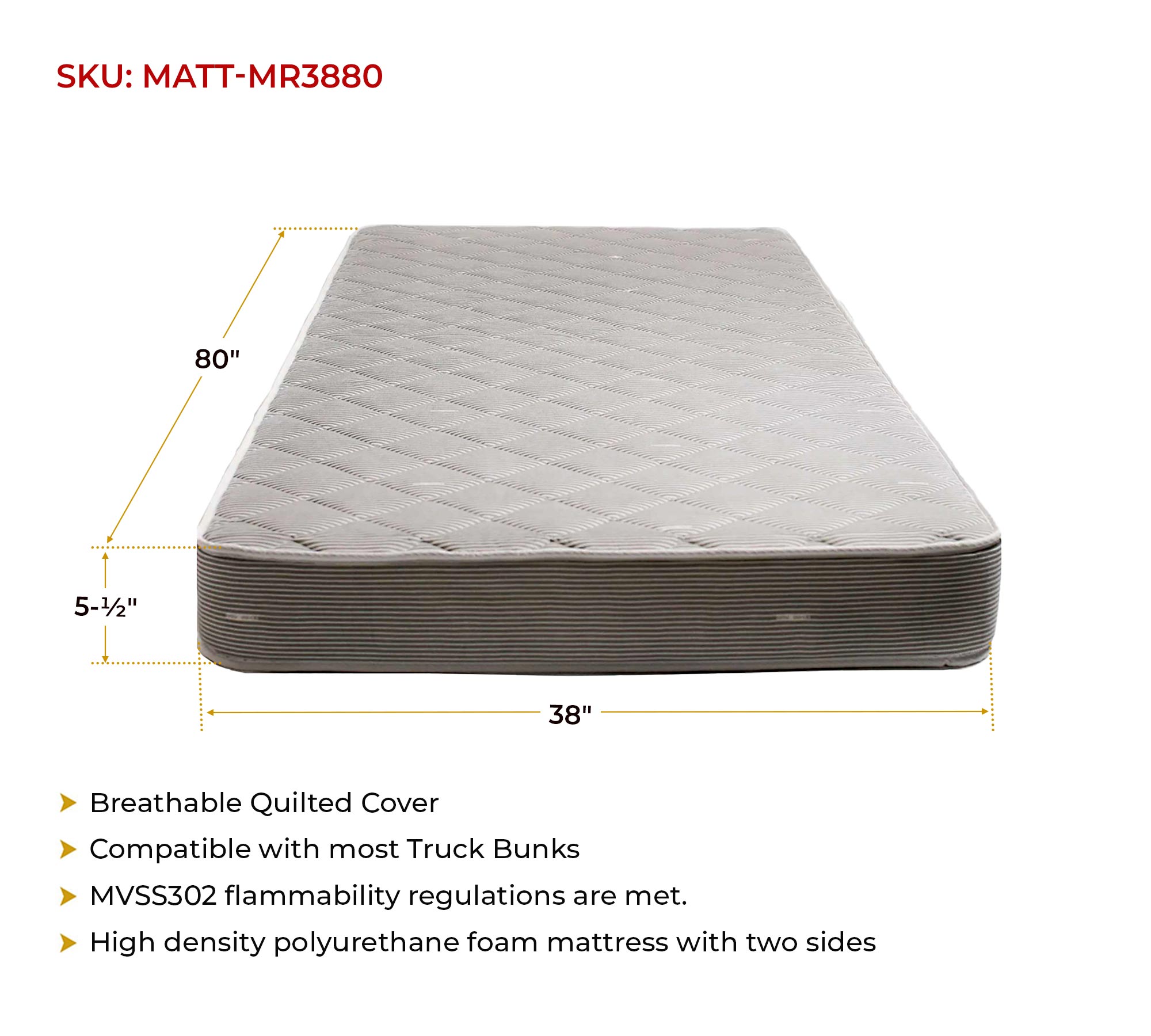 5.5 Inch Mattress for RV Trailer & Camper 38"x80" - Luxury Foam with Pinstripe Design & Quilted Cover Both Sides - Breathable Trailer Bed Mattress for Truckers