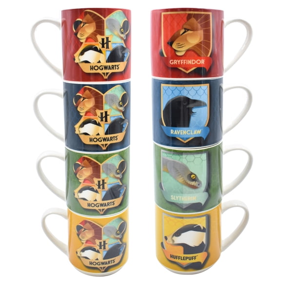 Juego 4 Tazas Apilables Porcelana Ambient 21 Colección Harry Potter Diseño Casas de Hogwarts 330ml con Caja de Regalo